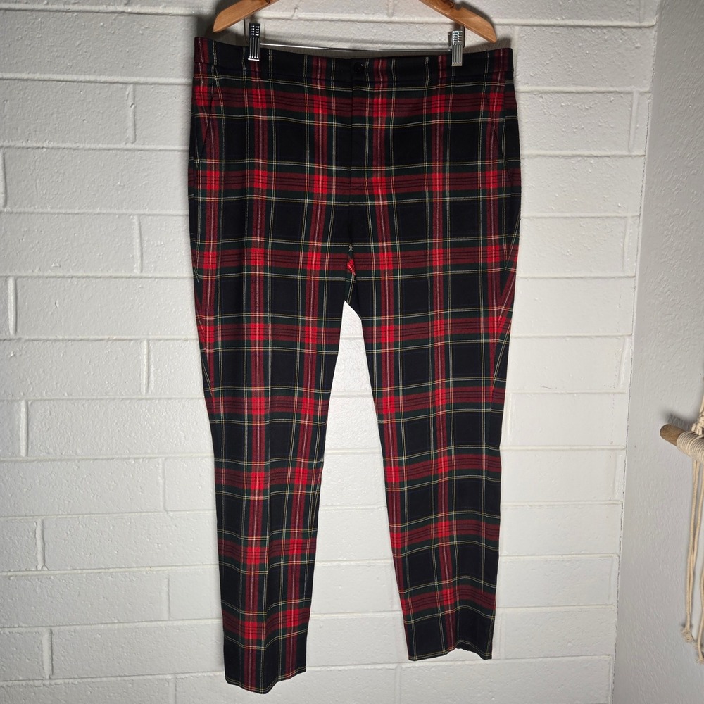 Lauren Ralph Lauren Womens Plaid Ankle Pants Red Green Tartan Trousers Punk 16 L